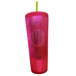 Starbucks Pleated Neon Magenta Pink Venti Tumbler Bling Cold Cup Summer 2023